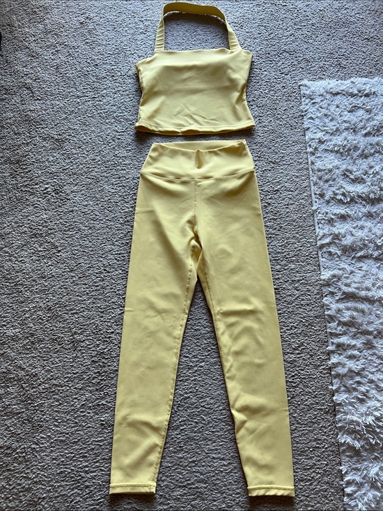 Wilo The Label Pants - WILO High-Rise Yellow Leggings with Matching Crop Tank